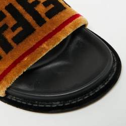 Pre Owned Fendi Size 39 Brown FF Velvet Flat Slide