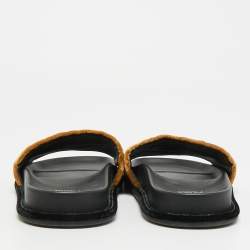 Pre Owned Fendi Size 39 Brown FF Velvet Flat Slide