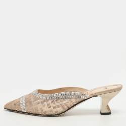 مملوكة مسبقًا Fendi Colibri Embellished Size 40.5 Beige Mesh Mules