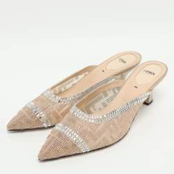 مملوكة مسبقًا Fendi Colibri Embellished Size 40.5 Beige Mesh Mules