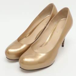 مملوكة مسبقًا Fendi Size 41 Gold Patent Leather FF Heel Platform Pumps
