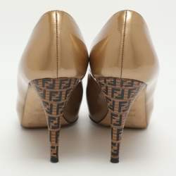 مملوكة مسبقًا Fendi Size 41 Gold Patent Leather FF Heel Platform Pumps