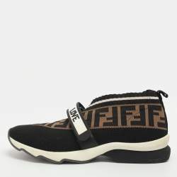 مملوكة مسبقًا Fendi Rockoko Size 40 Brown FF Knit Fabric Slip On Sneakers