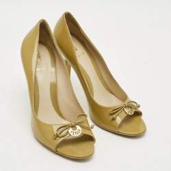 Pre Owned Fendi Fendi logo Size 41 Green Patent Leather Peep Toe Pumps