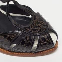 Pre Owned Fendi Chameleon Size 36 Black/Orange Patent Leather Ankle Strap Sandals