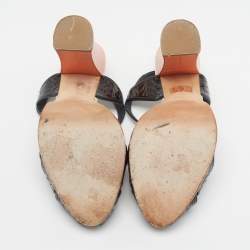 Pre Owned Fendi Chameleon Size 36 Black/Orange Patent Leather Ankle Strap Sandals