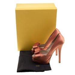 Fendi Orange Satin Deco Bow Platform Pumps Size 36