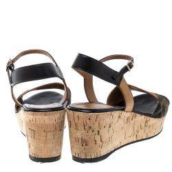 Pre Owned Fendi Brown/Black Zucca Canvas and Leather Wedge Sandals Size 38