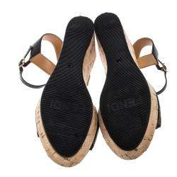 Pre Owned Fendi Brown/Black Zucca Canvas and Leather Wedge Sandals Size 38