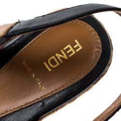 Pre Owned Fendi Brown/Black Zucca Canvas and Leather Wedge Sandals Size 38