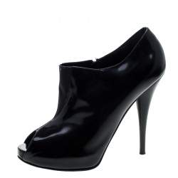 Pre Owned Fendi Black Leather Peep Toe Platform Ankle Booties Size 40