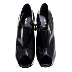 Pre Owned Fendi Black Leather Peep Toe Platform Ankle Booties Size 40