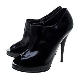 Pre Owned Fendi Black Leather Peep Toe Platform Ankle Booties Size 40