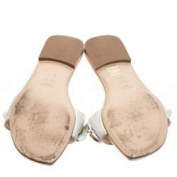 Pre Owned Fendi Metallic Silver Leather Flowerland Flat Slides 38.5