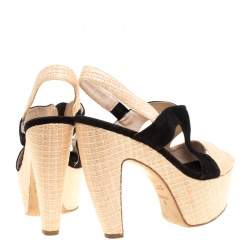 Pre Owned Fendi Suede and Raffia Sligback Platform Sandals Size 36.5