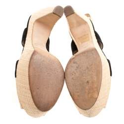 Pre Owned Fendi Suede and Raffia Sligback Platform Sandals Size 36.5