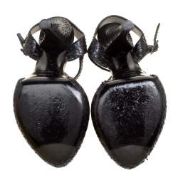 Pre Owned Fendi Black Python Leather Bubble Platform Ankle Strap Sandals Size 36