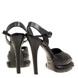 Pre Owned Fendi Black Python Leather Bubble Platform Ankle Strap Sandals Size 36