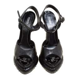 Pre Owned Fendi Black Python Leather Bubble Platform Ankle Strap Sandals Size 36