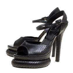 Pre Owned Fendi Black Python Leather Bubble Platform Ankle Strap Sandals Size 36