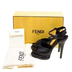 Pre Owned Fendi Black Python Leather Bubble Platform Ankle Strap Sandals Size 36