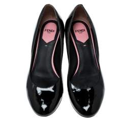 Fendi Black Patent Leather Eloise Round Toe Pumps Size 36