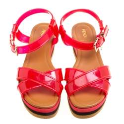 Fendi Red PVC Hydra Crisscross Ankle Strap Platform Sandals Size 37