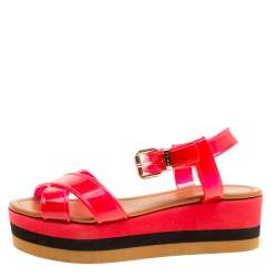 Fendi Red PVC Hydra Crisscross Ankle Strap Platform Sandals Size 37