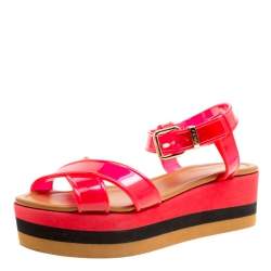 Fendi Red PVC Hydra Crisscross Ankle Strap Platform Sandals Size 37