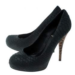 Fendi Dark Grey Python Superstar Platform Pumps Size 38