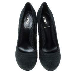 Fendi Dark Grey Python Superstar Platform Pumps Size 38