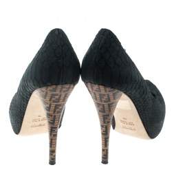 Fendi Dark Grey Python Superstar Platform Pumps Size 38