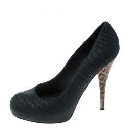 Fendi Dark Grey Python Superstar Platform Pumps Size 38