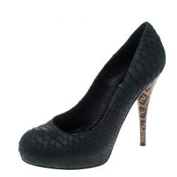 Fendi Dark Grey Python Superstar Platform Pumps Size 38