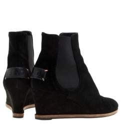 Pre Owned Fendi Black Suede Wedge Heel Ankle Boots Size 40