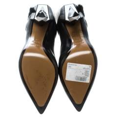 Pre Owned Fendi Monochrome Leather and Fur Trimmed V Neck Ankle Boots Size 38