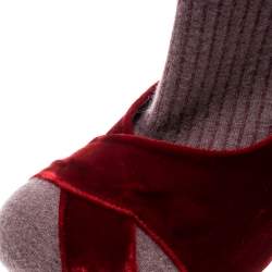 Pre Owned Fendi Red/Purple Velvet and Knitted Fabric Socks Ankle Booties Size 39