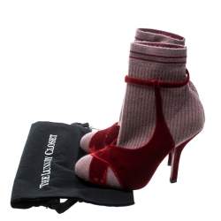 Pre Owned Fendi Red/Purple Velvet and Knitted Fabric Socks Ankle Booties Size 39