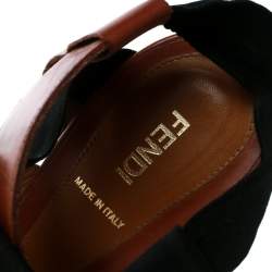 Pre Owned Fendi Brown Leather And Black Elastic Strappy Sandals Size 40