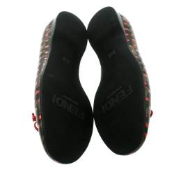 Pre Owned Fendi Tobacco Zucca Heart Printed Coated Canvas Bow Ballet Flats Size 39