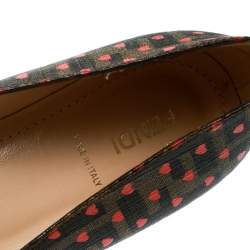 Pre Owned Fendi Tobacco Zucca Heart Printed Coated Canvas Bow Ballet Flats Size 39