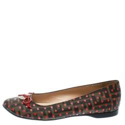 Pre Owned Fendi Tobacco Zucca Heart Printed Coated Canvas Bow Ballet Flats Size 39