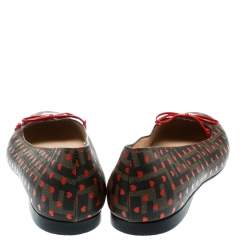 Pre Owned Fendi Tobacco Zucca Heart Printed Coated Canvas Bow Ballet Flats Size 39