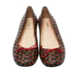 Pre Owned Fendi Tobacco Zucca Heart Printed Coated Canvas Bow Ballet Flats Size 39
