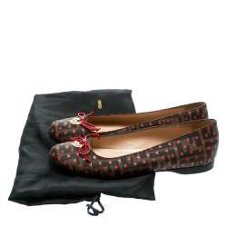 Pre Owned Fendi Tobacco Zucca Heart Printed Coated Canvas Bow Ballet Flats Size 39