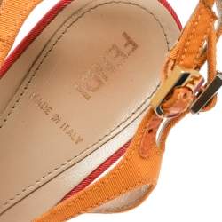 Pre Owned Fendi Multicolor Fabric Ankle Strap Block Heel Sandals Size 37