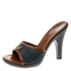 Fendi Blue Denim and Leather Slides Size 38