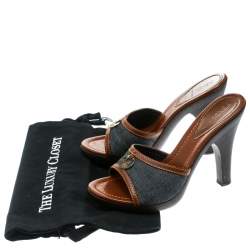 Fendi Blue Denim and Leather Slides Size 38