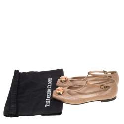 Pre Owned Fendi Beige Croc Embossed Leather Embellished T-Strap Flats Size 36