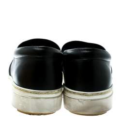 Pre Owned Fendi Black Leather Fflynn Shearling Fur Slip On Sneakers Size 40